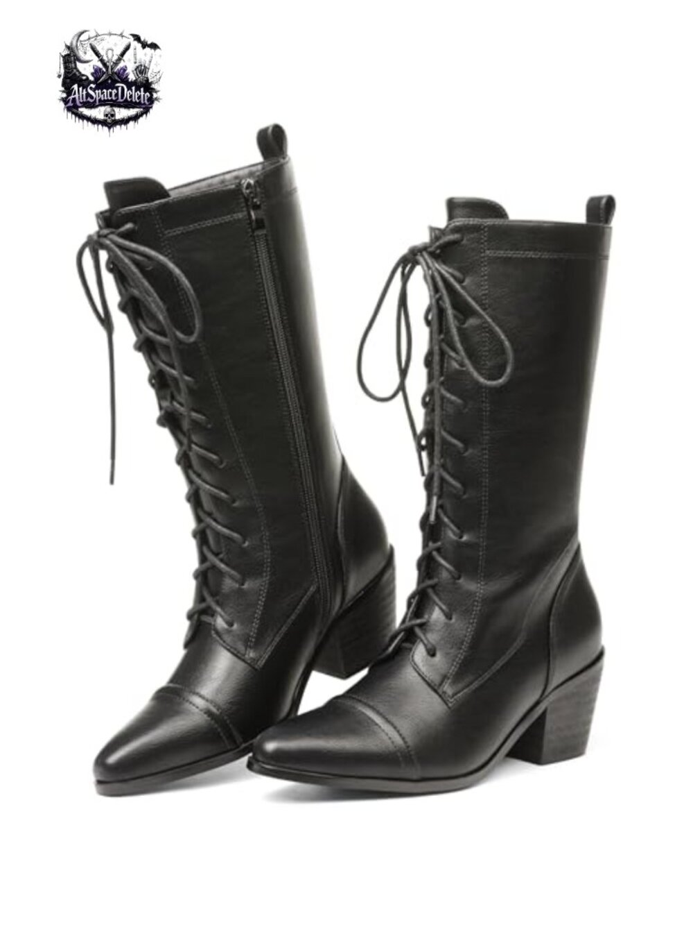 SaraIris Women's Mid Calf Boots Lace Up Chunky Heel Vintage Combat Heeled Dress